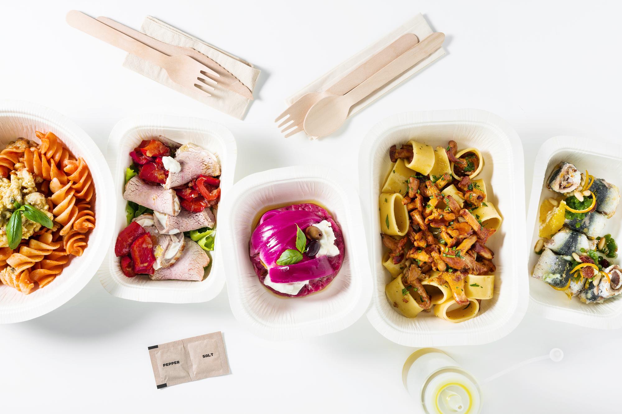 Bright studio counter with prepared meal kit